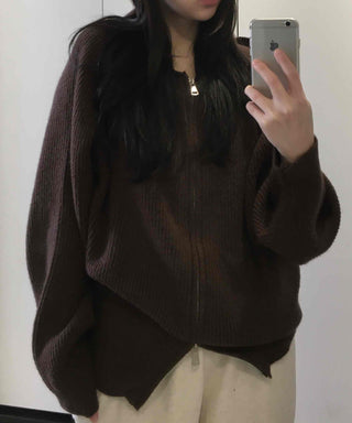 Rib Overfit Zip-up Knit