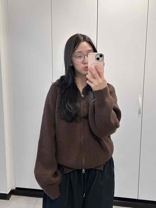 Rib Overfit Zip-up Knit
