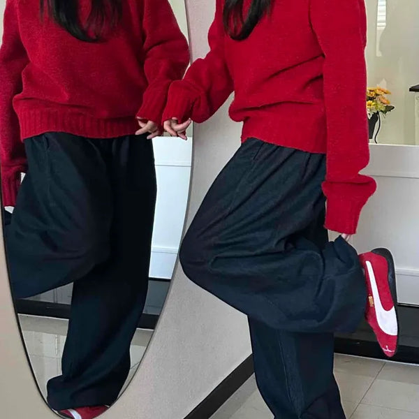 Non-Faded Loose Fit Straight Raw Denim Pants