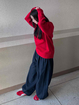 Non-Faded Loose Fit Straight Raw Denim Pants