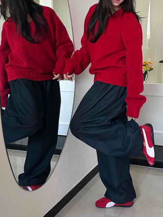 Non-Faded Loose Fit Straight Raw Denim Pants