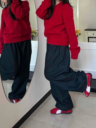 Non-Faded Loose Fit Straight Raw Denim Pants