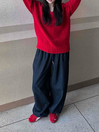Non-Faded Loose Fit Straight Raw Denim Pants