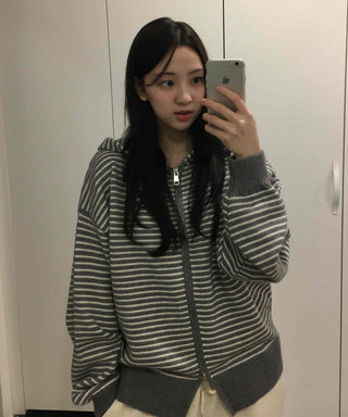 Casual Striped Zip-up Hoodie