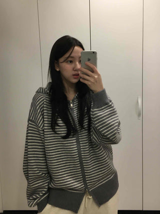 Casual Striped Zip-up Hoodie