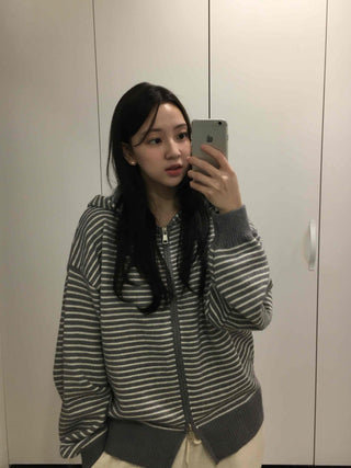 Casual Striped Zip-up Hoodie