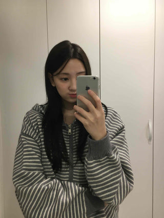 Casual Striped Zip-up Hoodie