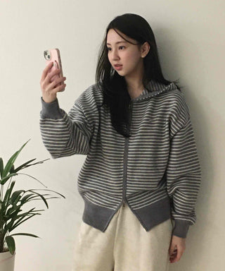 Casual Striped Zip-up Hoodie