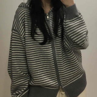 Casual Striped Zip-up Hoodie