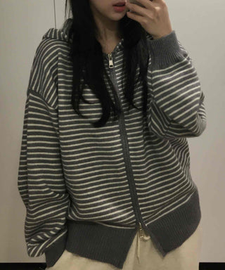 Casual Striped Zip-up Hoodie