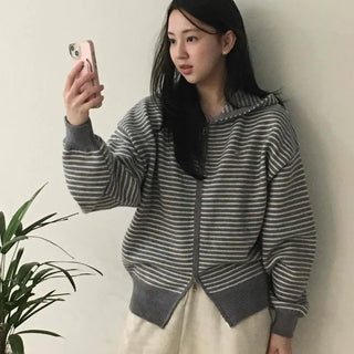 Casual Striped Zip-up Hoodie