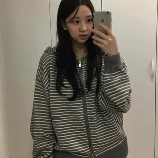 Casual Striped Zip-up Hoodie