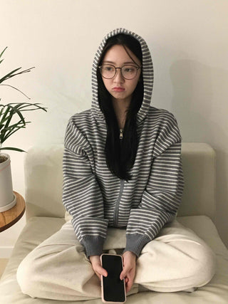 Casual Striped Zip-up Hoodie