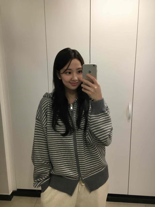 Casual Striped Zip-up Hoodie