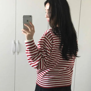 French Marine Border Slim Fit V-Neck Knit