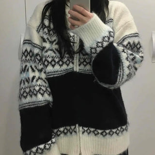Cozy Snowflake Knit Zip-up