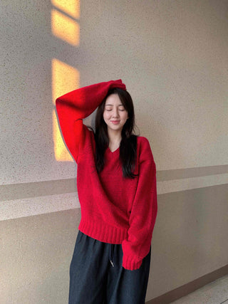 V-Neck Over-Shoulder Cozy Knit