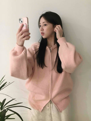 Soft Mood Drop Shoulder Ribbed Zip-Up Hoodie