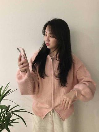 Soft Mood Drop Shoulder Ribbed Zip-Up Hoodie
