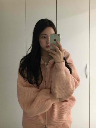 Soft Mood Drop Shoulder Ribbed Zip-Up Hoodie