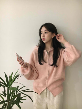 Soft Mood Drop Shoulder Ribbed Zip-Up Hoodie