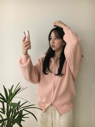 Soft Mood Drop Shoulder Ribbed Zip-Up Hoodie