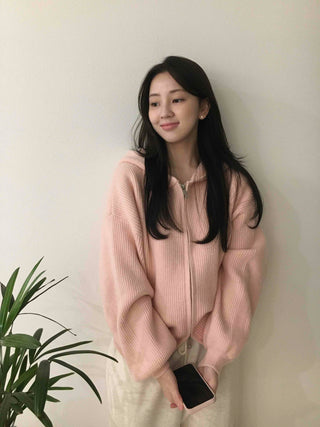 Soft Mood Drop Shoulder Ribbed Zip-Up Hoodie