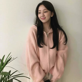 Soft Mood Drop Shoulder Ribbed Zip-Up Hoodie