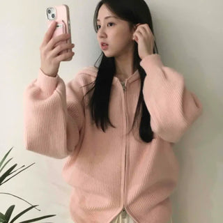 Soft Mood Drop Shoulder Ribbed Zip-Up Hoodie
