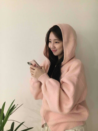 Soft Mood Drop Shoulder Ribbed Zip-Up Hoodie