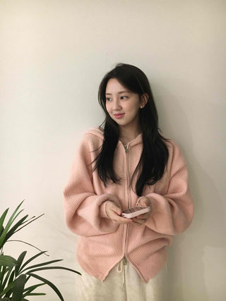 Soft Mood Drop Shoulder Ribbed Zip-Up Hoodie