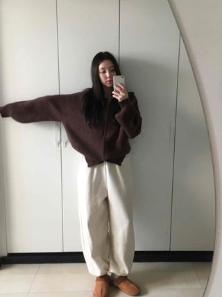 Soft Brushed Loose Fit Elastic Waist Wide Pants