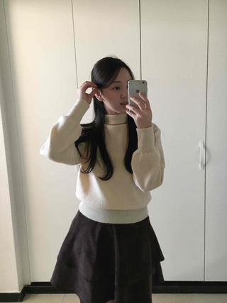 Soft Mock Neck Loose Fit Crop Knit