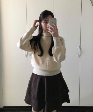 Soft Mock Neck Loose Fit Crop Knit
