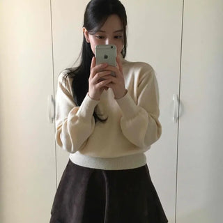 Soft Mock Neck Loose Fit Crop Knit