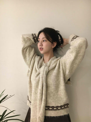 Lovely Color-Blocked Line Shawl Knit