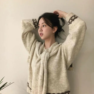 Lovely Color-Blocked Line Shawl Knit