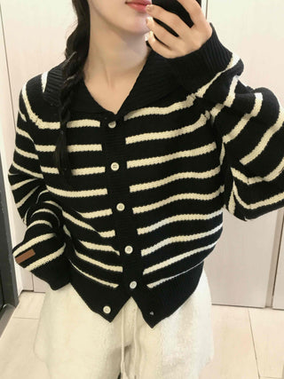 Striped Button Boxy Striped Knit Cardigan