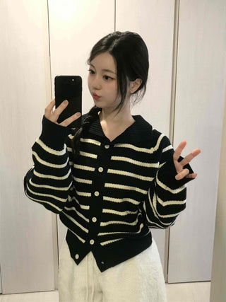 Striped Button Boxy Striped Knit Cardigan