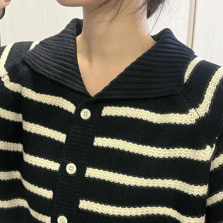 Striped Button Boxy Striped Knit Cardigan