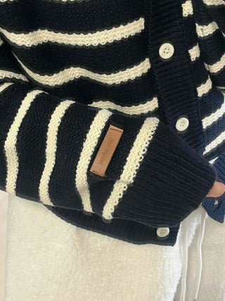 Striped Button Boxy Striped Knit Cardigan