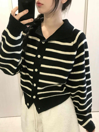 Striped Button Boxy Striped Knit Cardigan