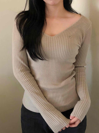 Deep V Fitted Ribbed Pendant Knit