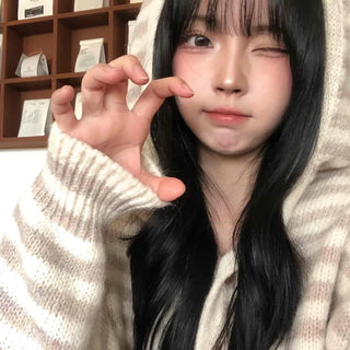 Fluffy Striped Hooded Oversized Button Knit Cardigan