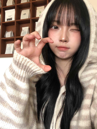 Fluffy Striped Hooded Oversized Button Knit Cardigan