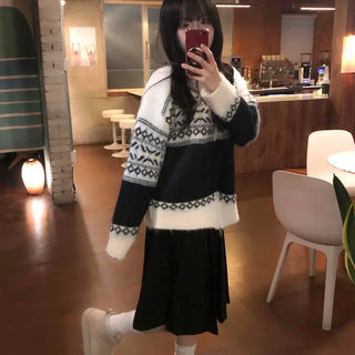 Classic Nordic Snowflake Knit Zip-up