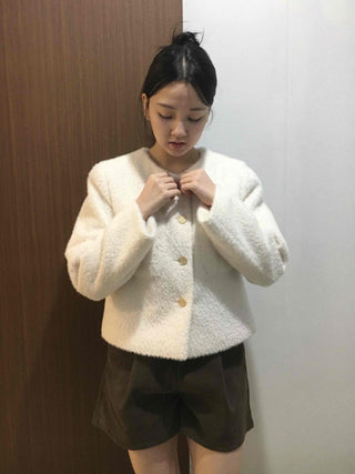 Tweed Gold Button Collarless Crop Jacket