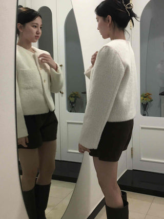 Tweed Gold Button Collarless Crop Jacket