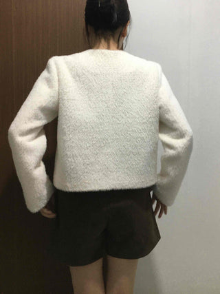 Tweed Gold Button Collarless Crop Jacket