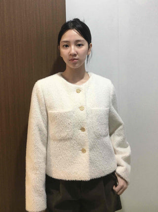 Tweed Gold Button Collarless Crop Jacket